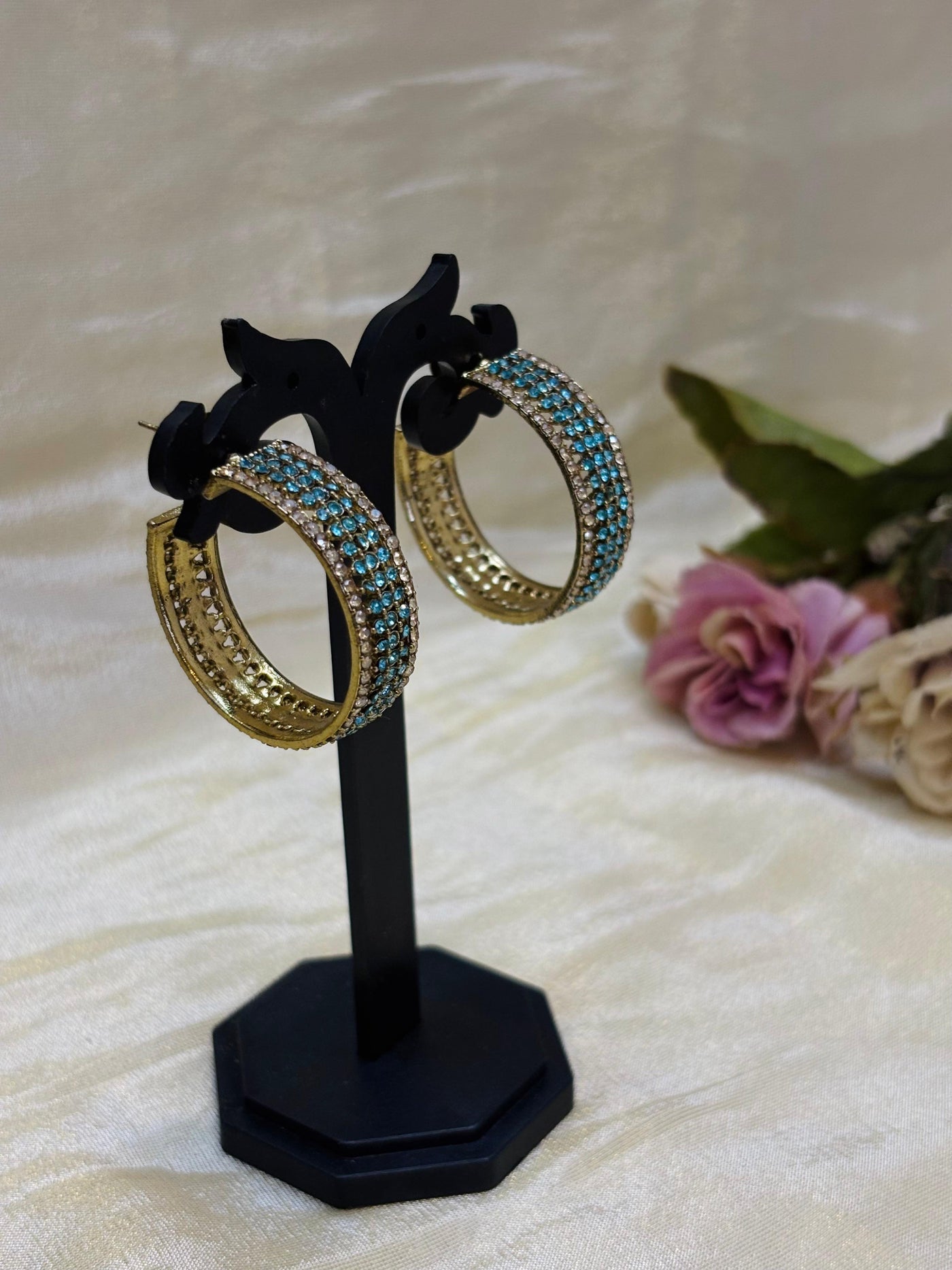 Aqua Elegance Stone Hoop Earrings-E007(02)