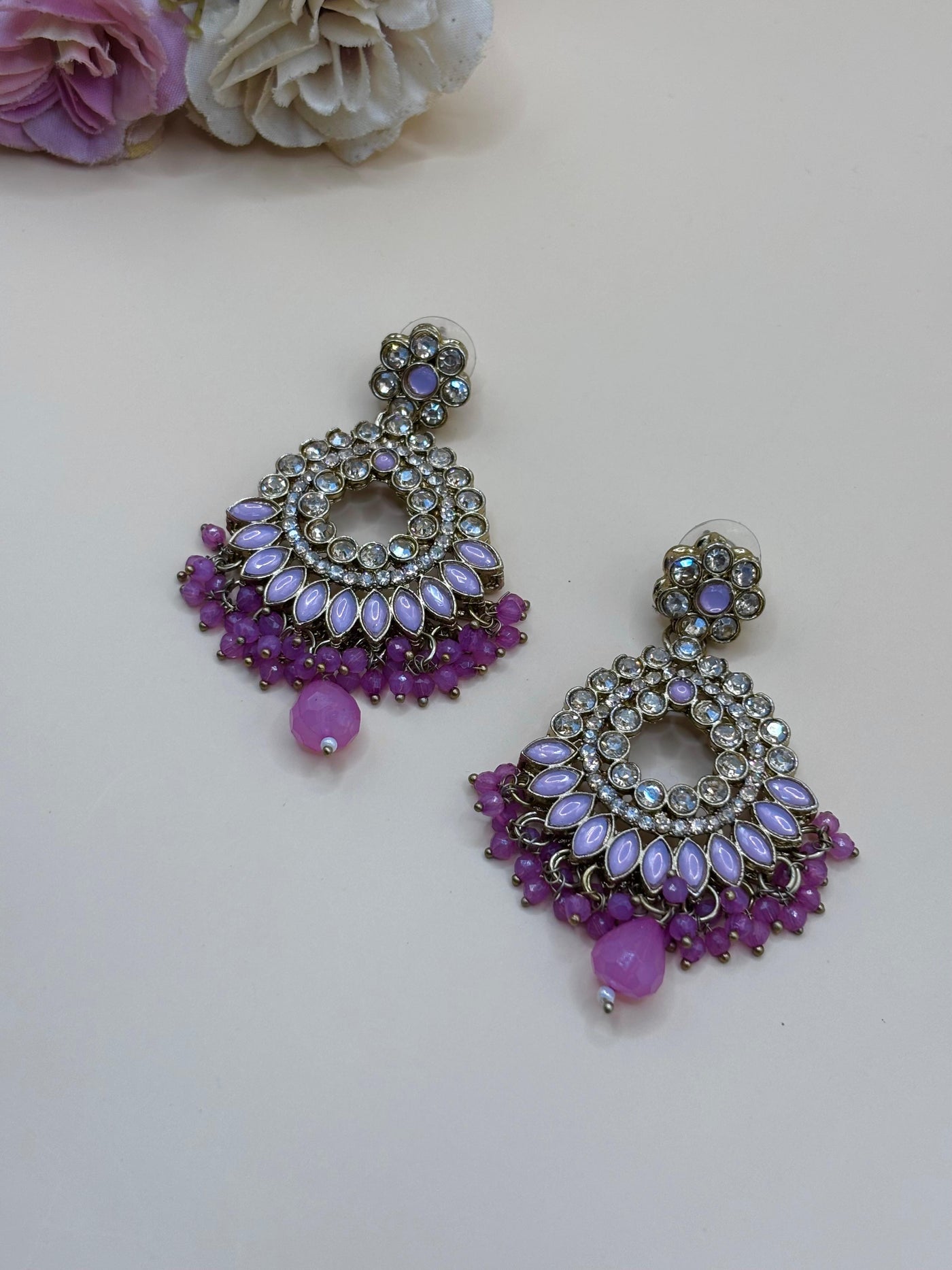 Lilac kundan chandbali earrings-E0012
