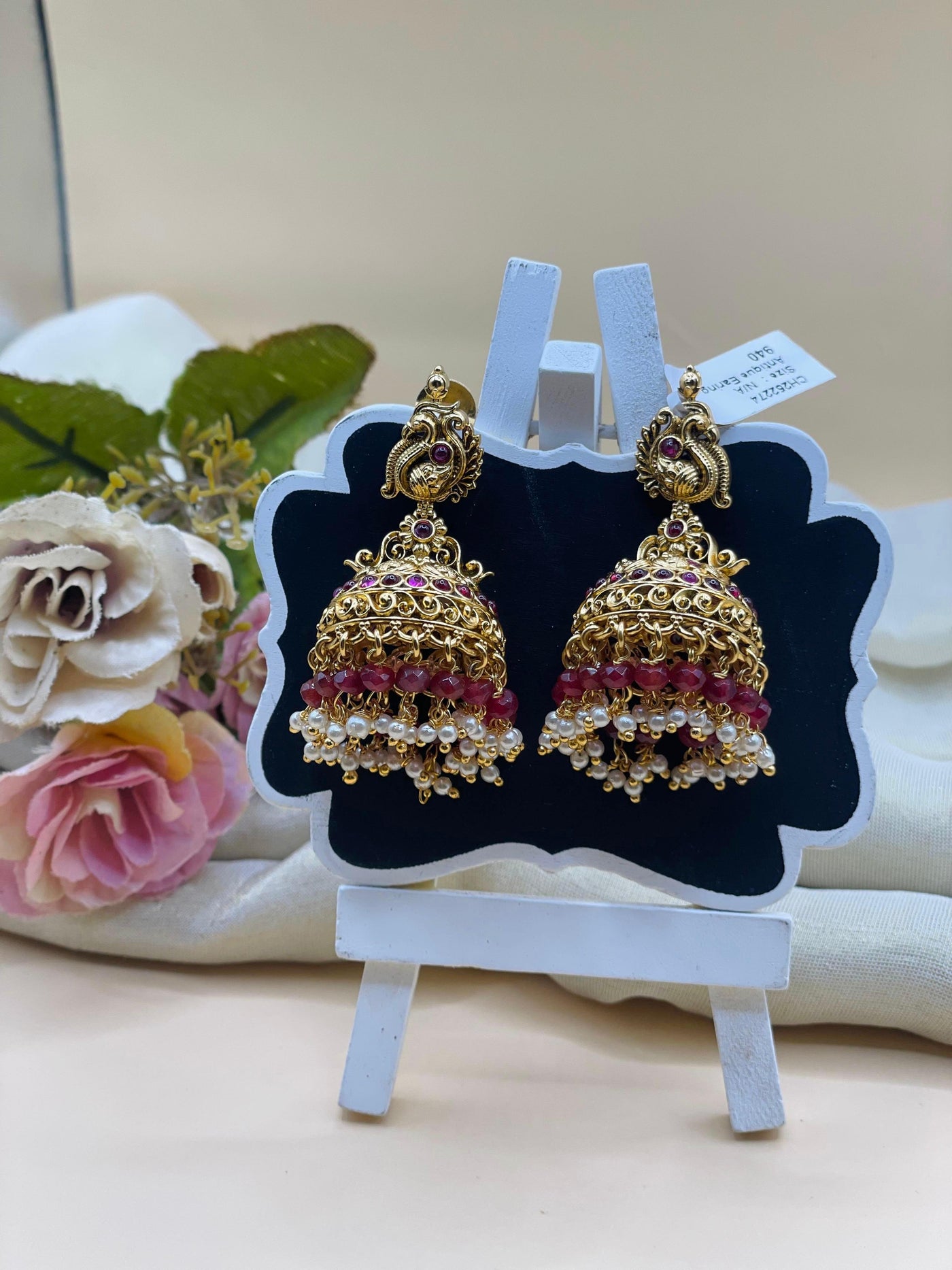 Peacock Crown Ruby Jhumka-J003