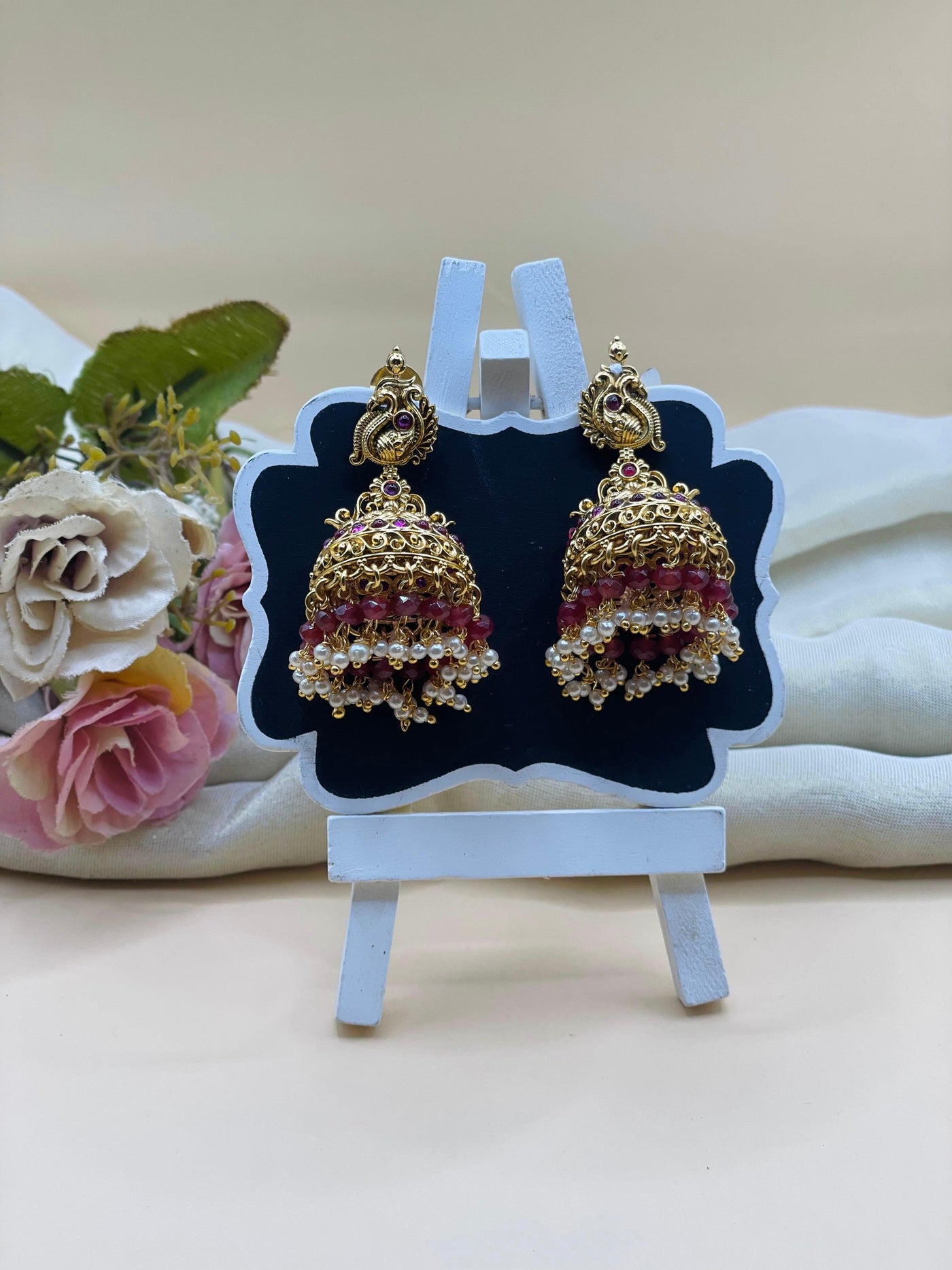 Peacock Crown Ruby Jhumka-J003
