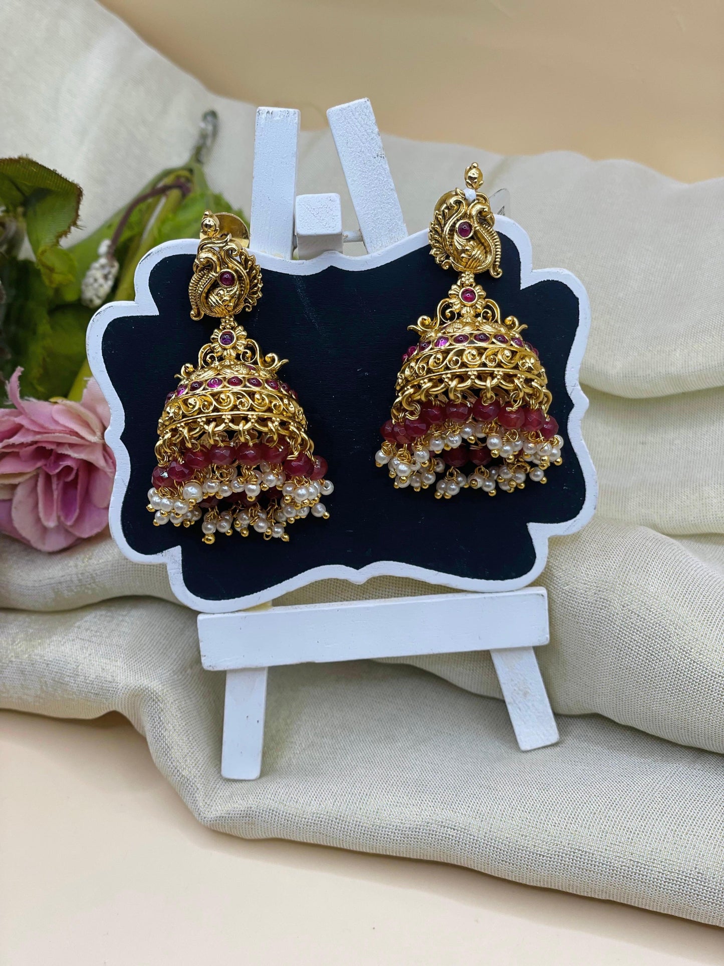 Peacock Crown Ruby Jhumka-J002