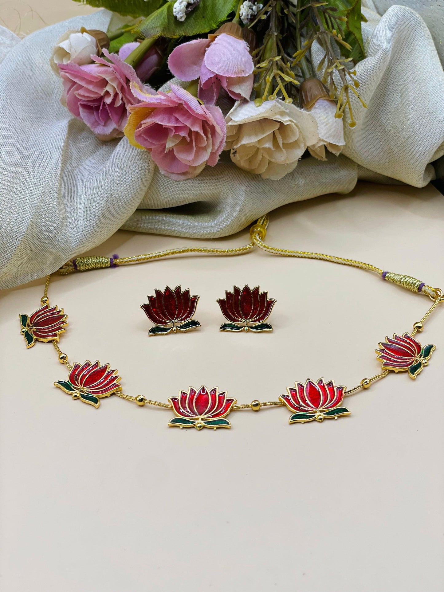 Red Lotus Necklace Set-L003