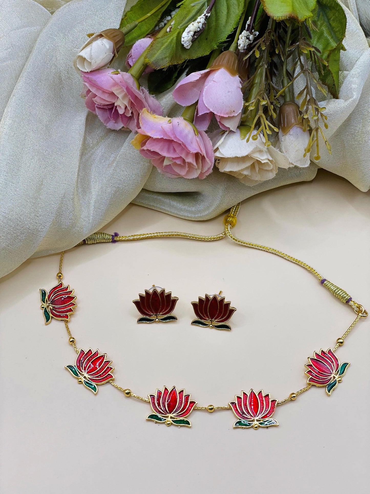 Red Lotus Necklace Set-L003