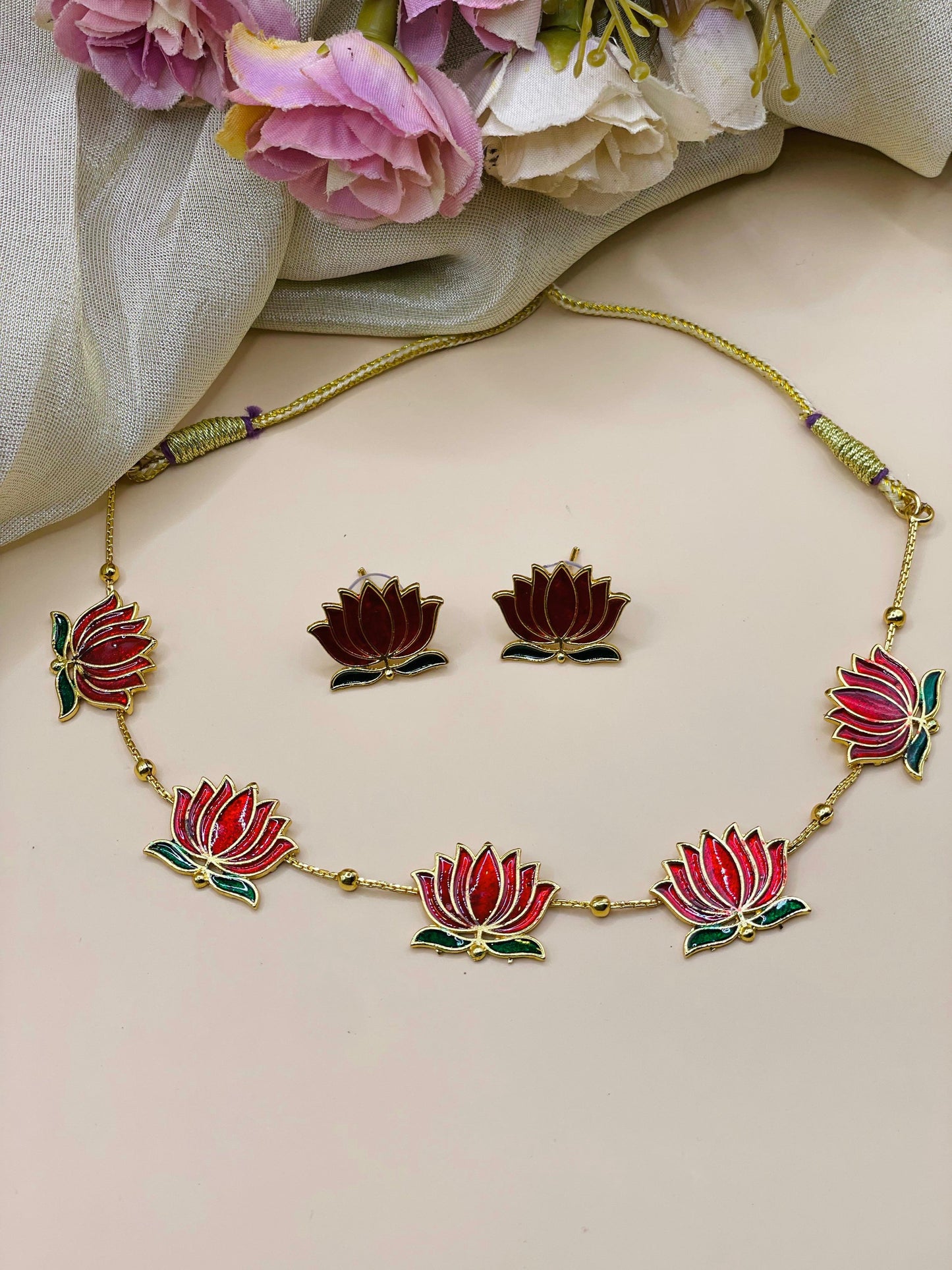 Red Lotus Necklace Set-L003