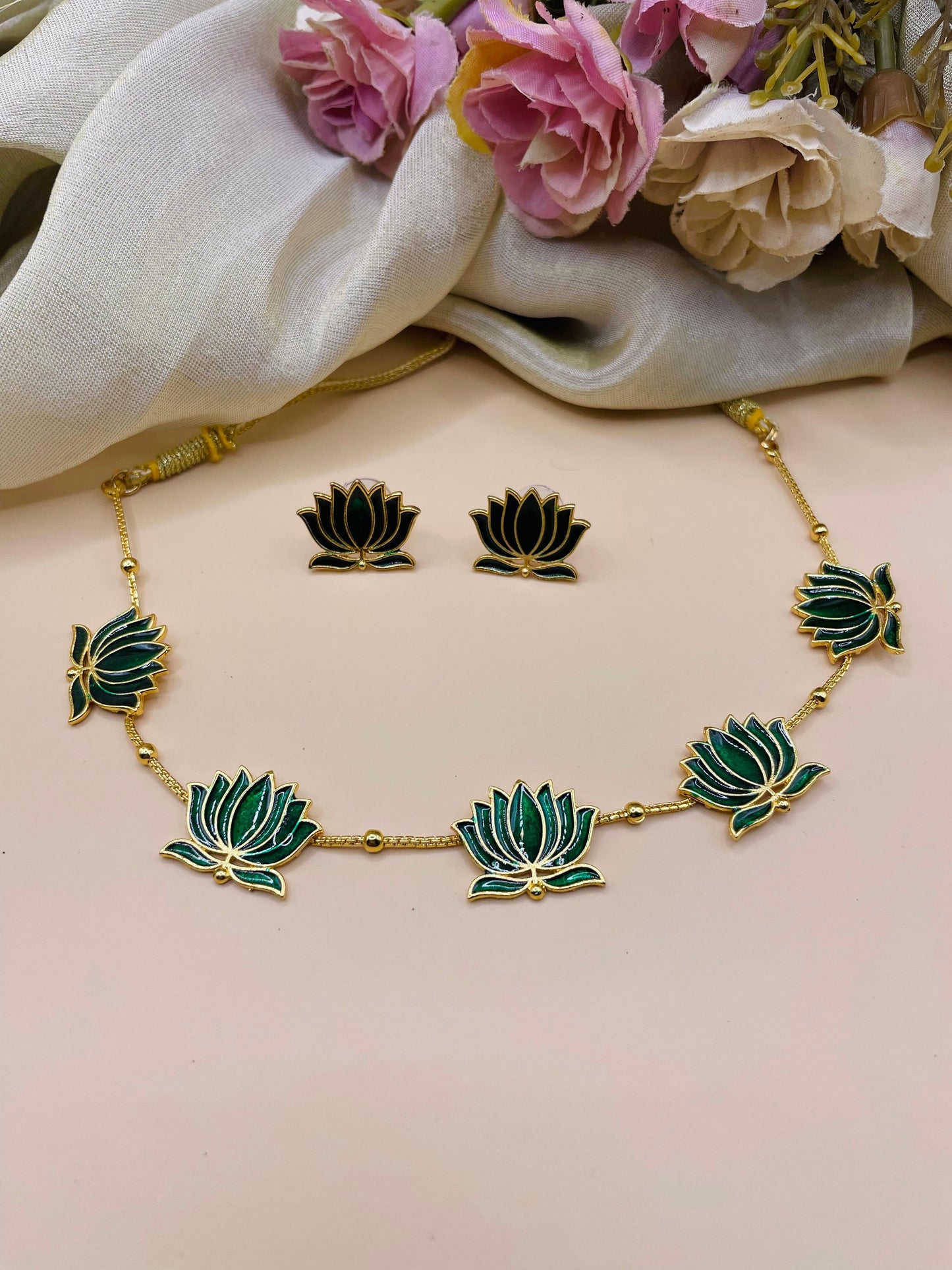 Green Lotus Necklace Set -L002