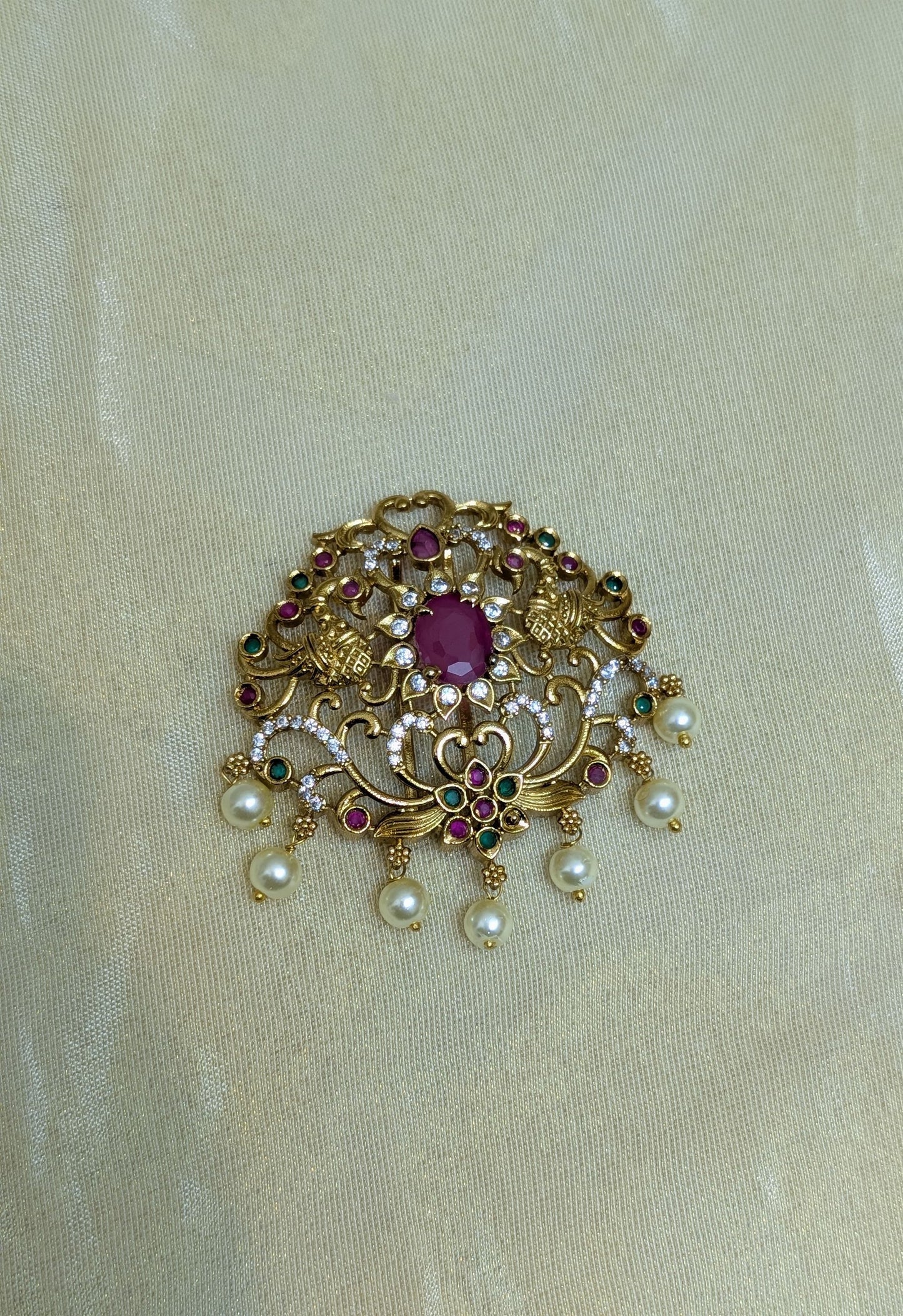Royal Ruby Pearl Hair Brooch-H001