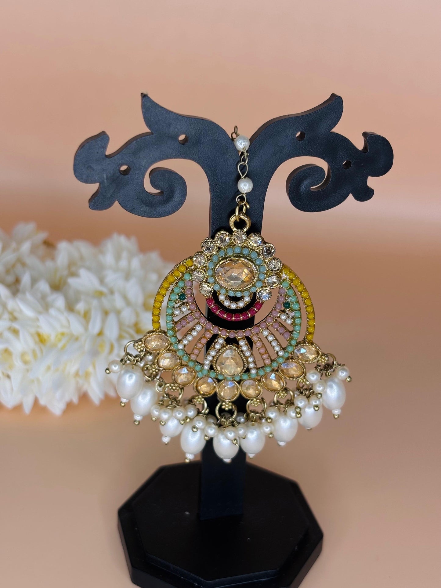 Multicolor Kundan Earrings & Maang Tikka Set