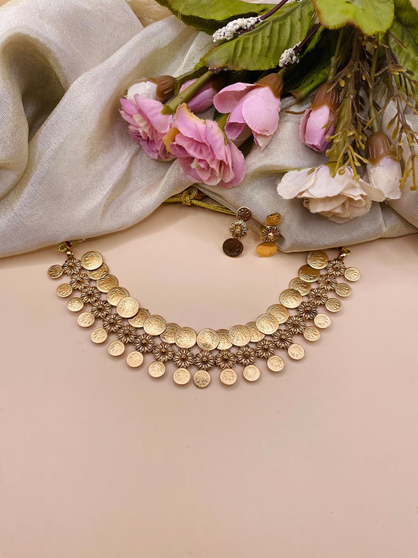 Lakshmi Coin Floral Choker-CH024
