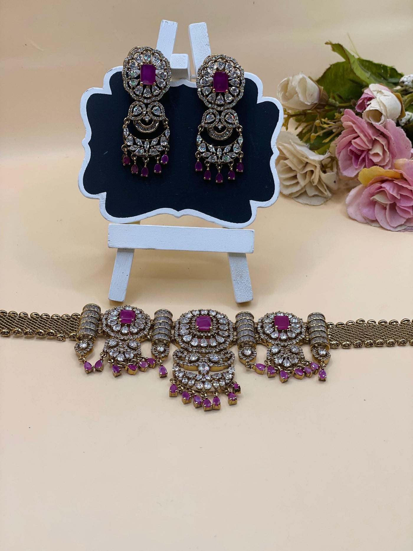Ruby pink Stone AD Choker