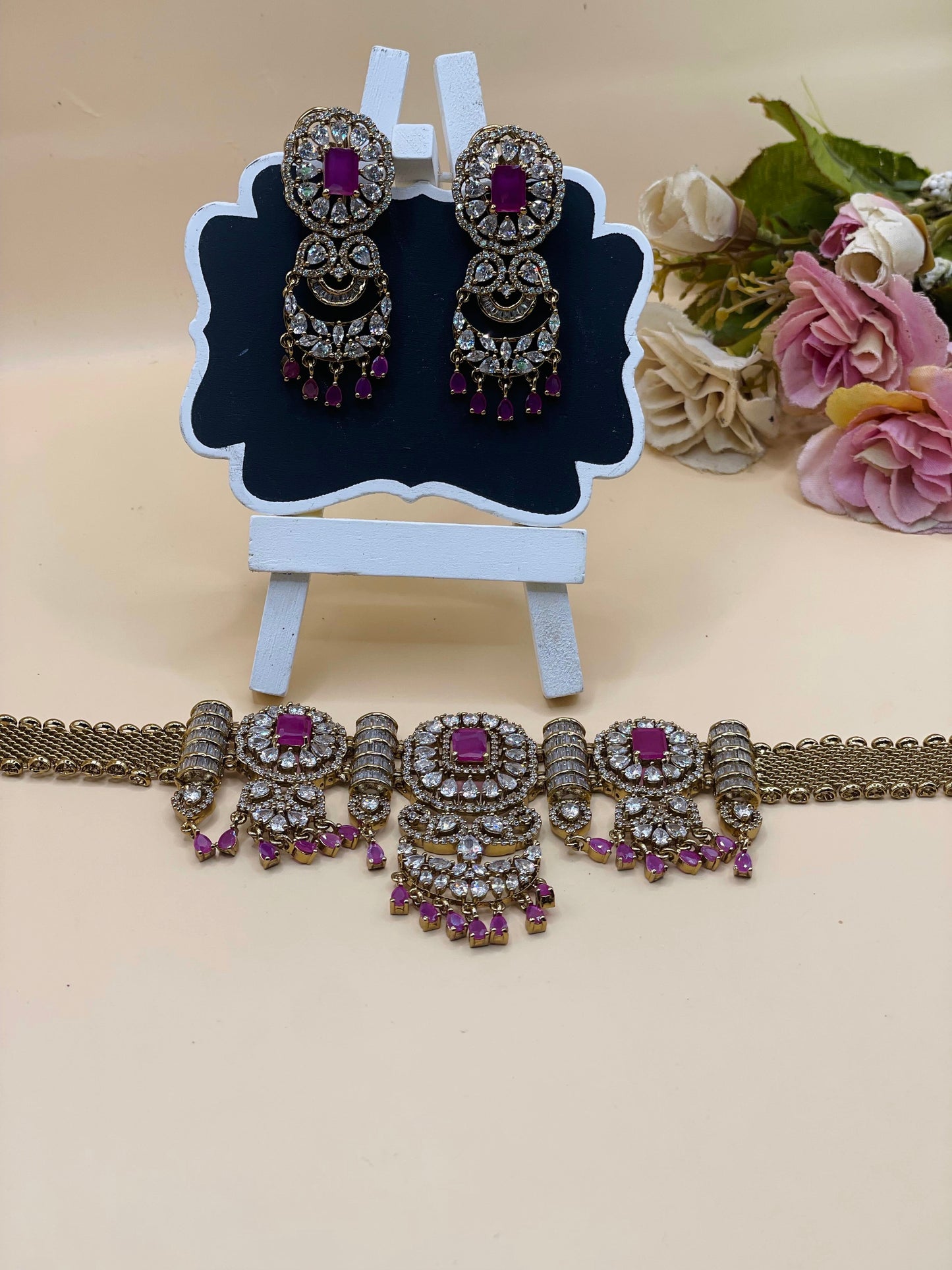 Ruby pink Stone AD Choker