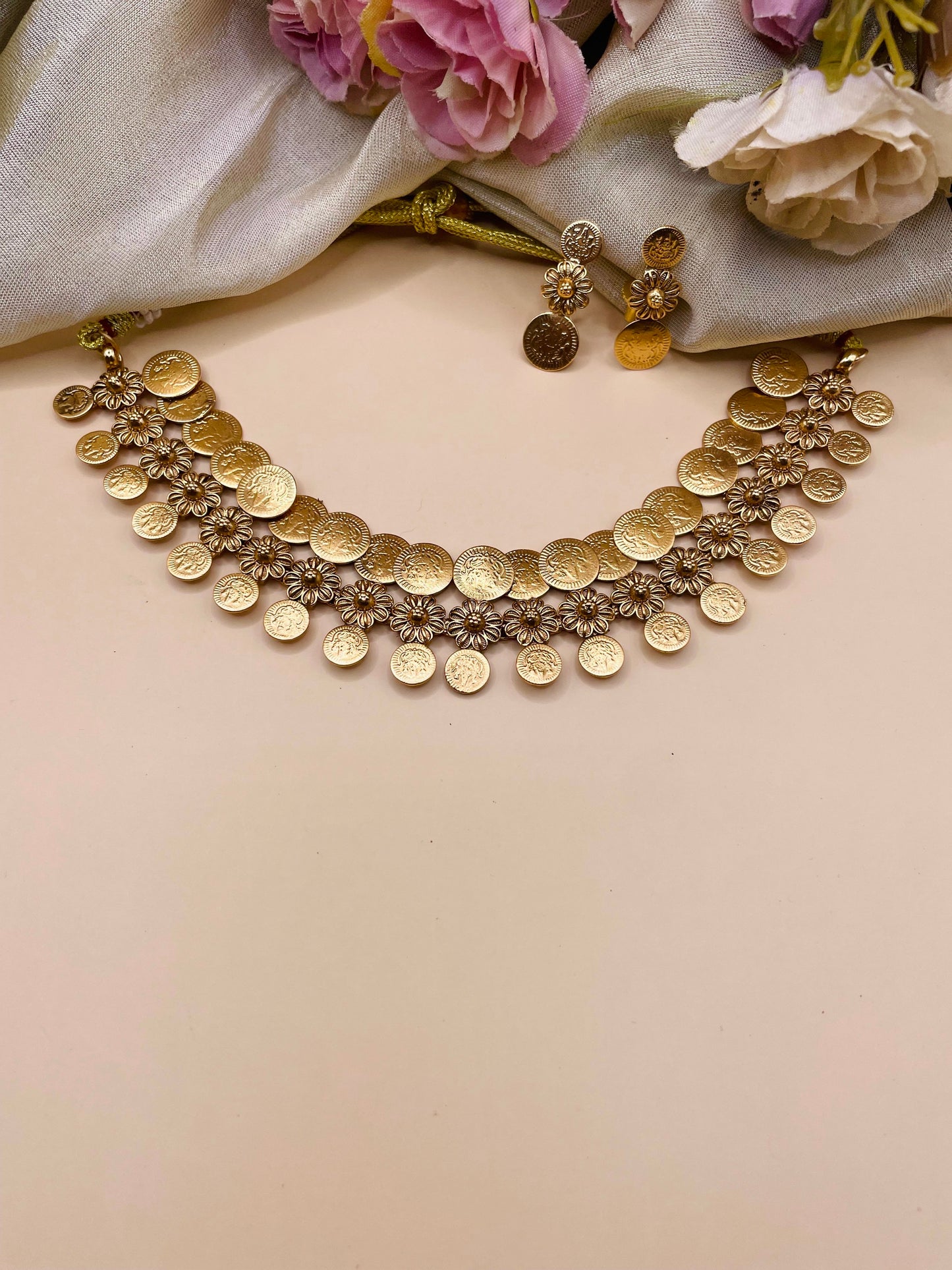 Lakshmi Coin Floral Choker-CH024