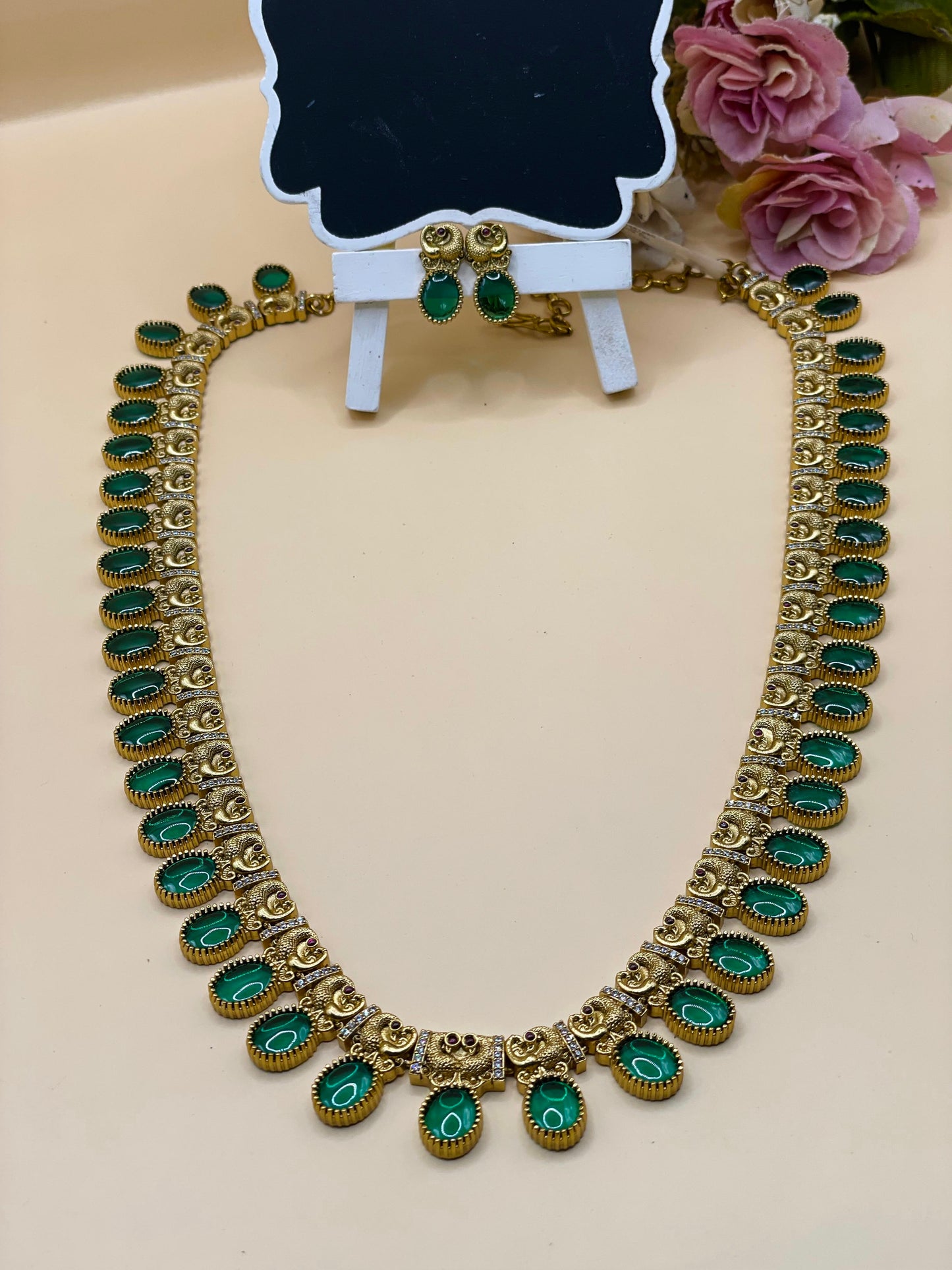 Peacock Motif Green Stone Haram