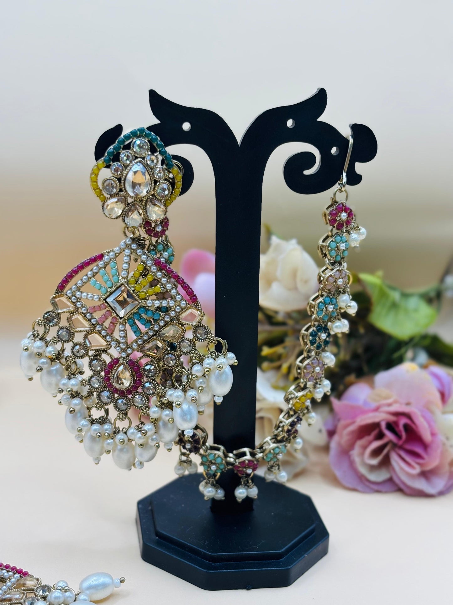 Multicolor Kundan Bridal Jhumka & Maang Tikka Set