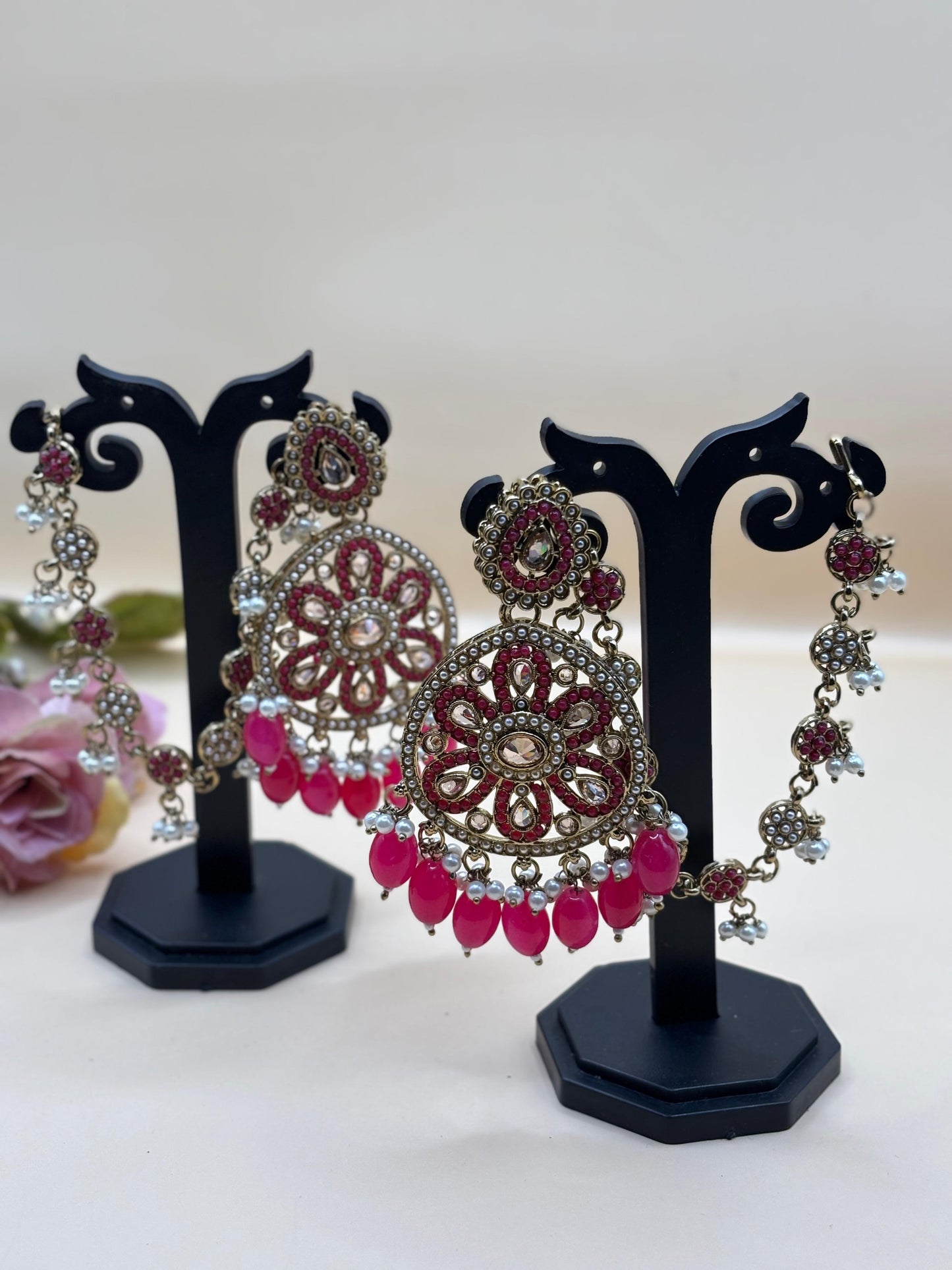 Pink Stone Kundan Earrings