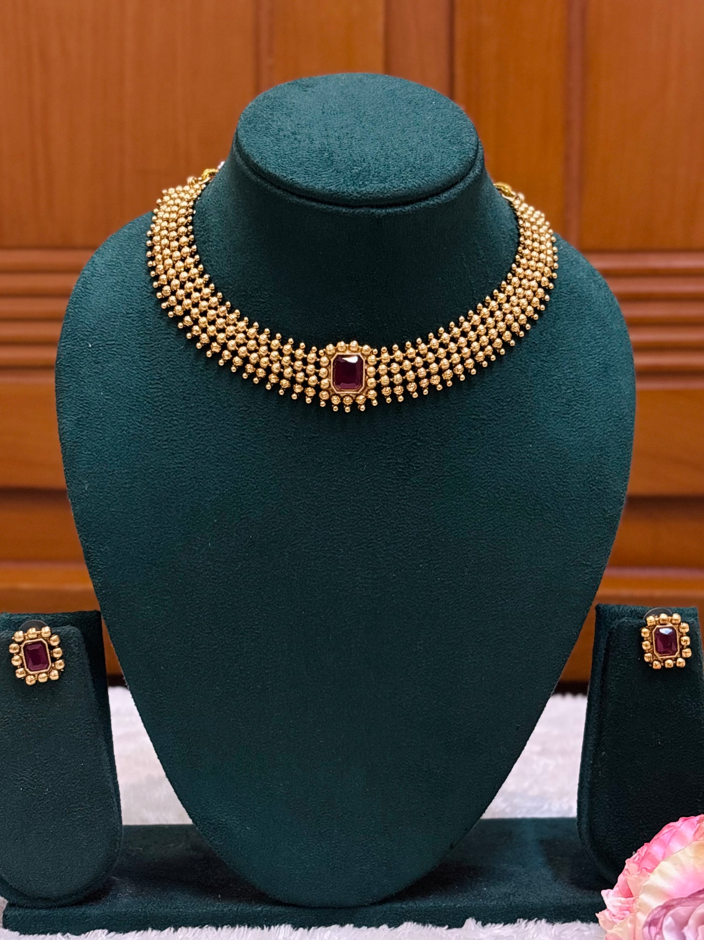 Ruby Beaded Choker -CH033