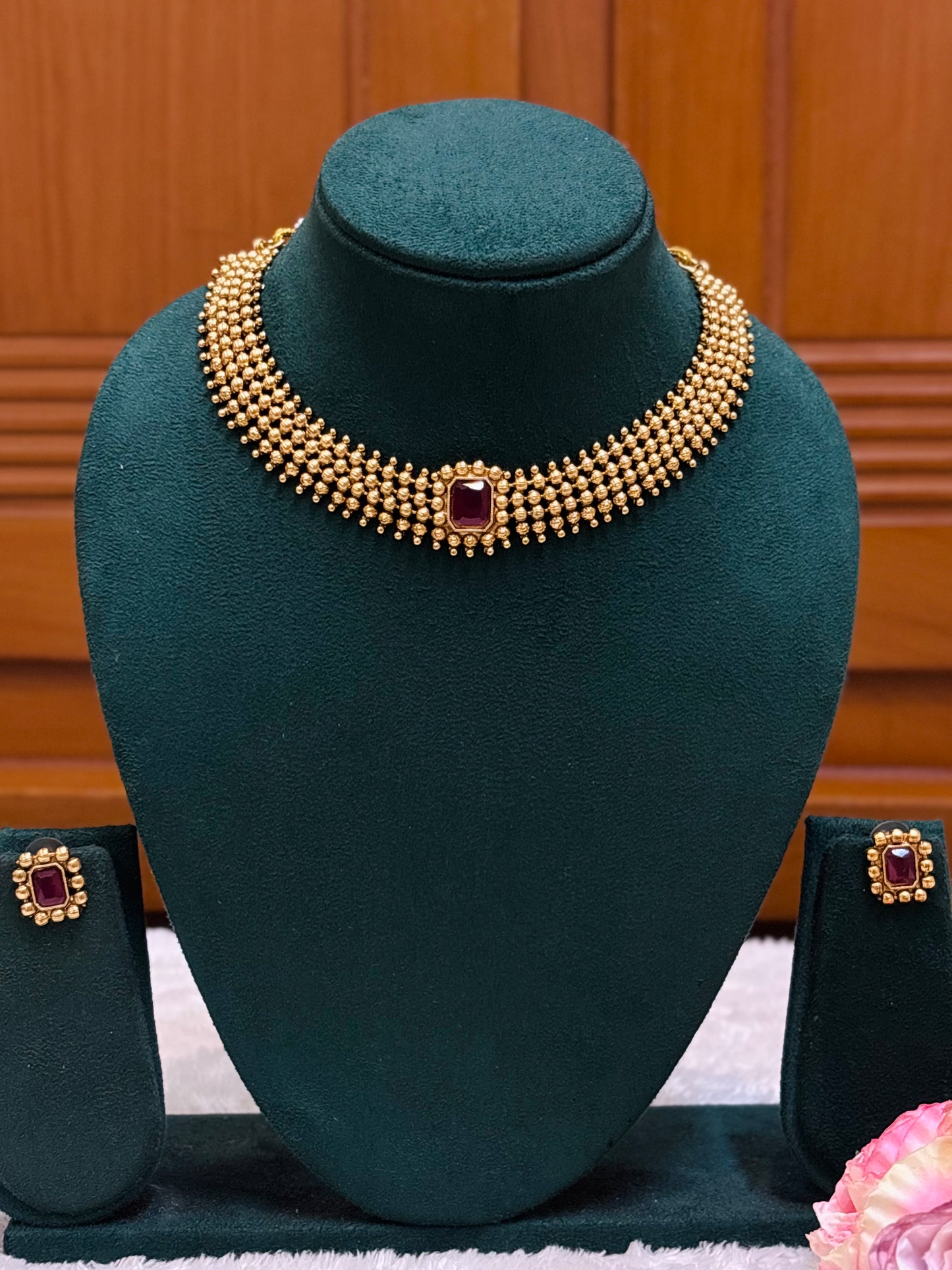 Ruby Beaded Choker -CH033