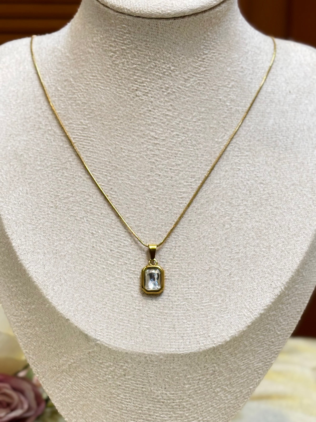 Classic Rectangle Crystal Necklace-C023