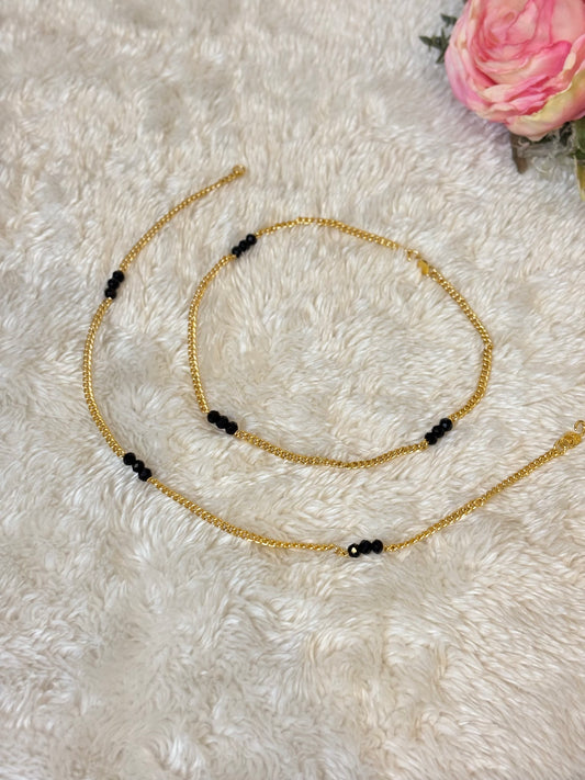 Black Bead Gold Chain Anklet-A012