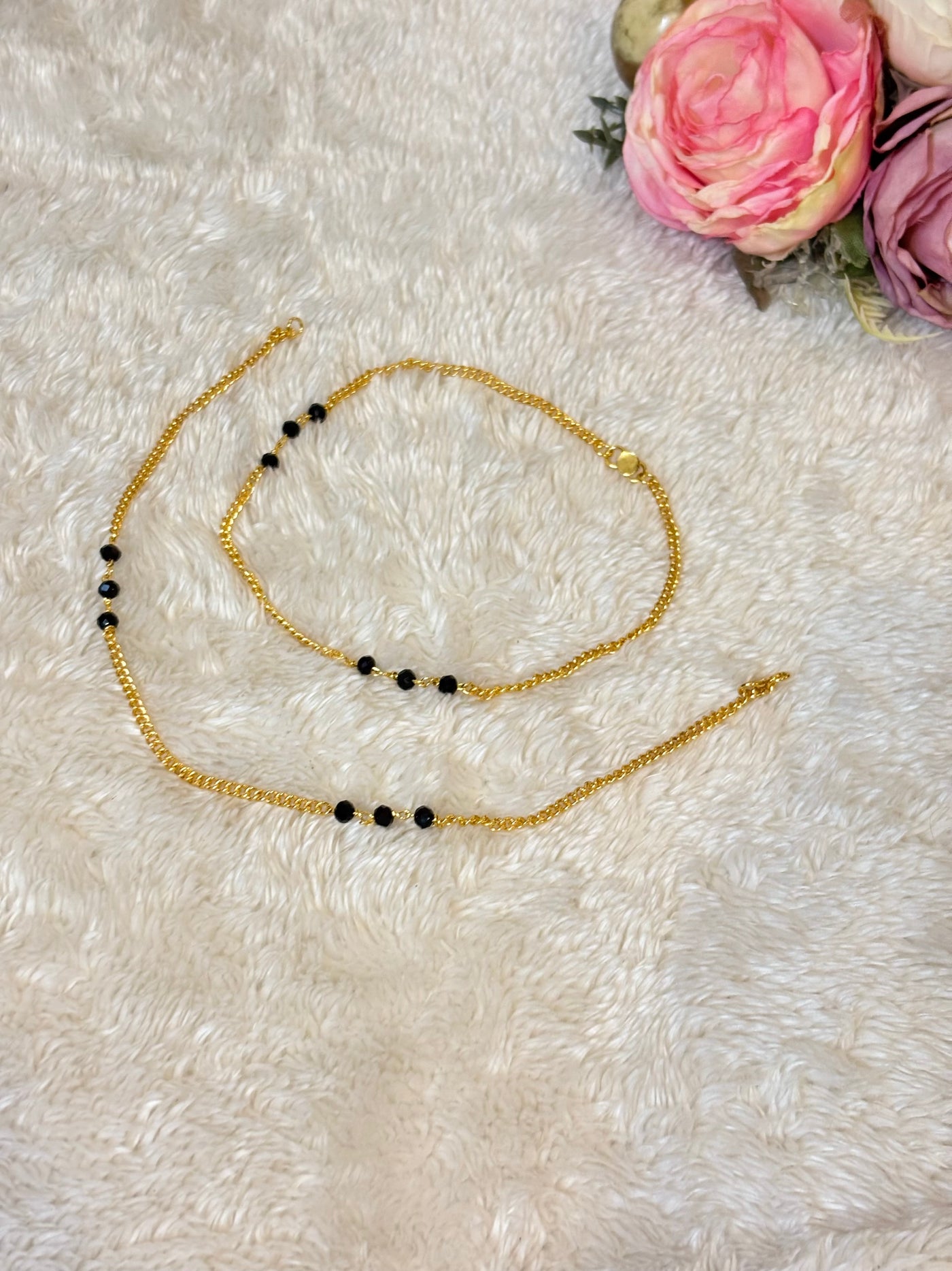 Black Bead Anklet-A013