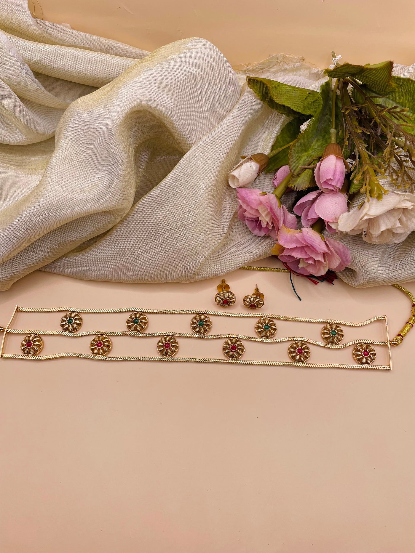 Twin Line Floral Choker-CHN2