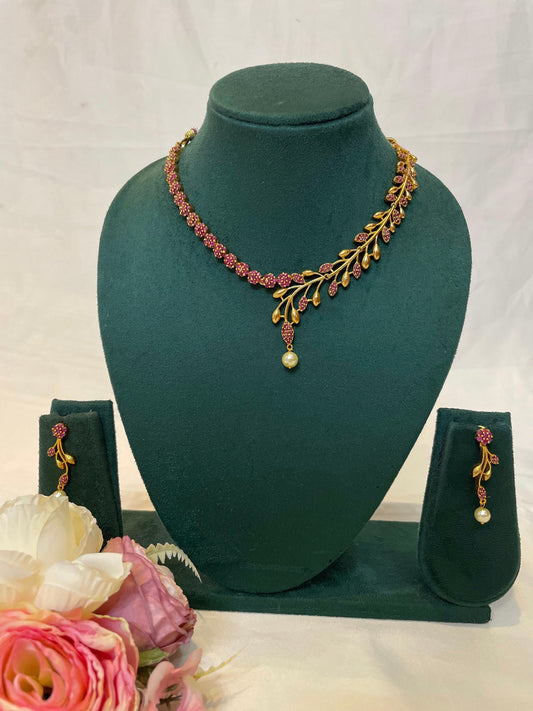 Floral Pink Stone Necklace