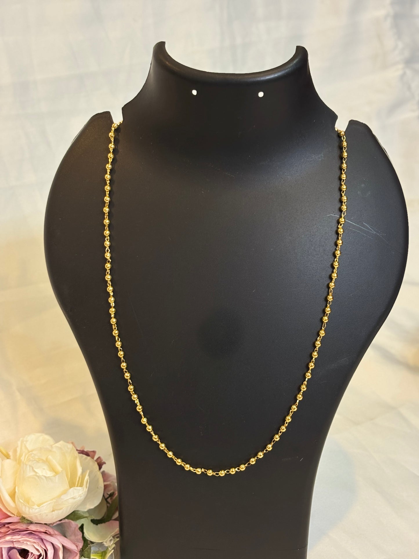 Minimal Gold Beaded Chain Necklace-Nk01