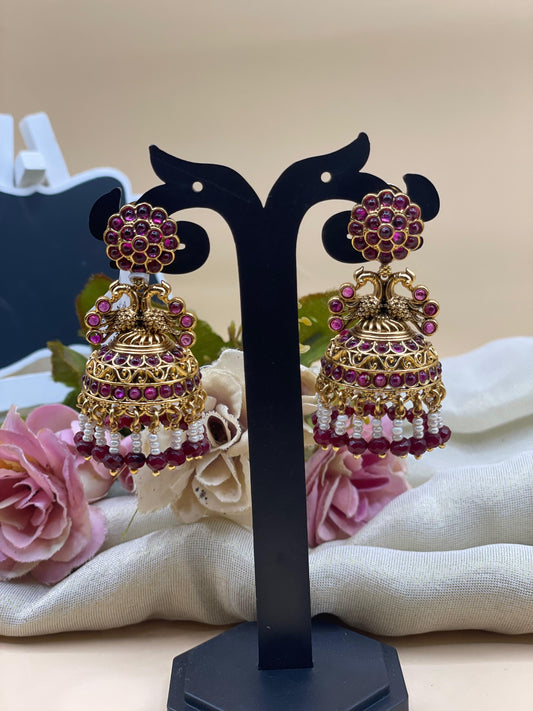 Ruby Floral Jhumka Earrings-J004