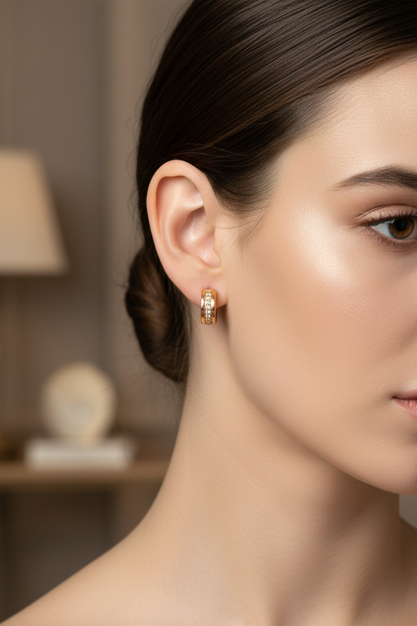 Crystal Huggie Hoop Earrings-E07