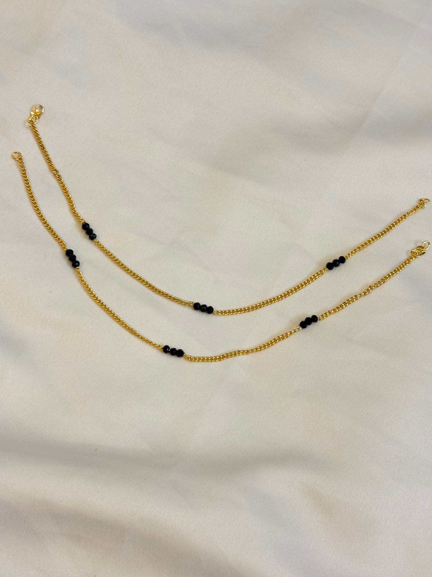Black Bead Gold Chain Anklet-A012