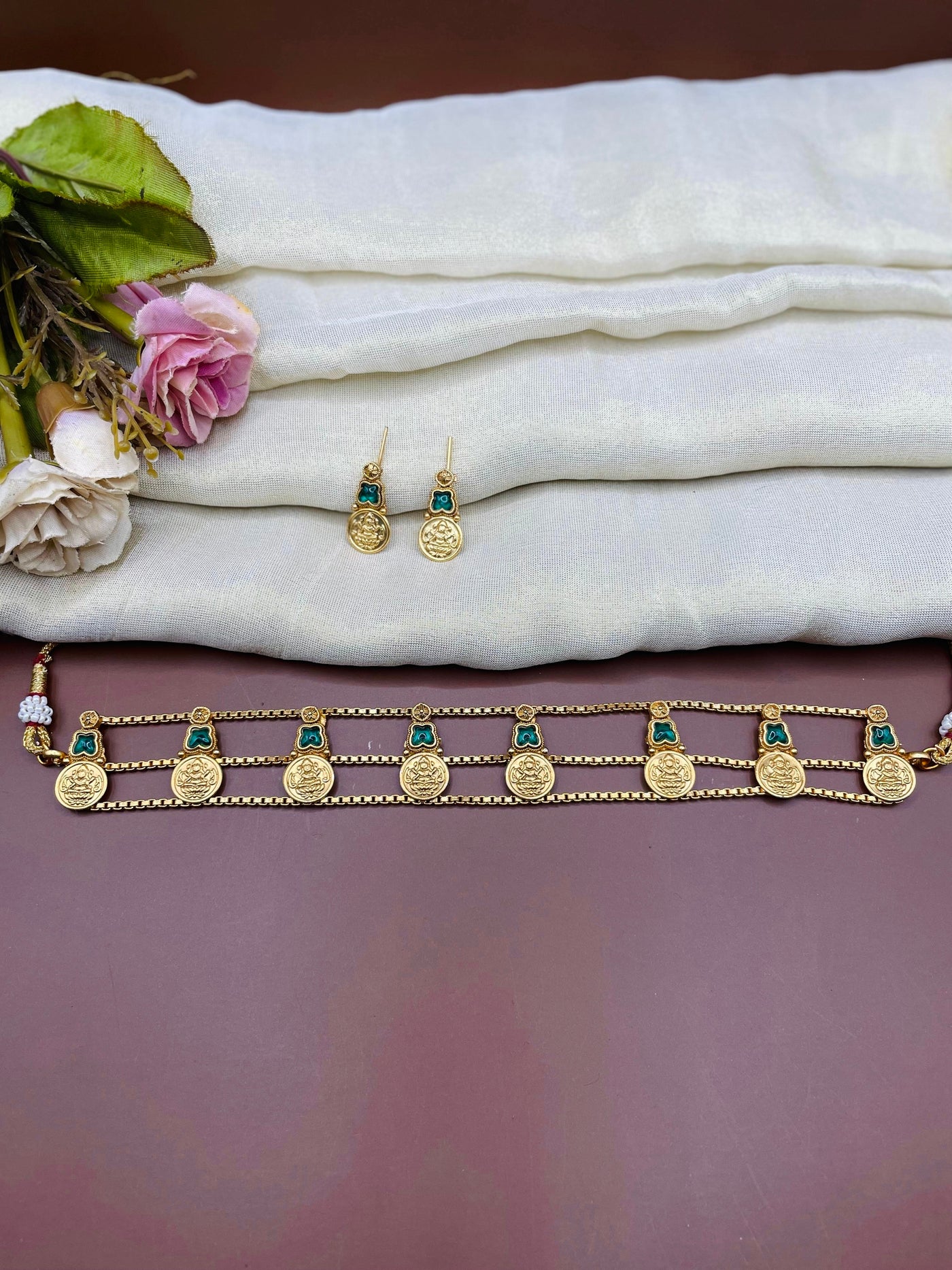 Coin Motif Emerald Choker-CHN7(01)