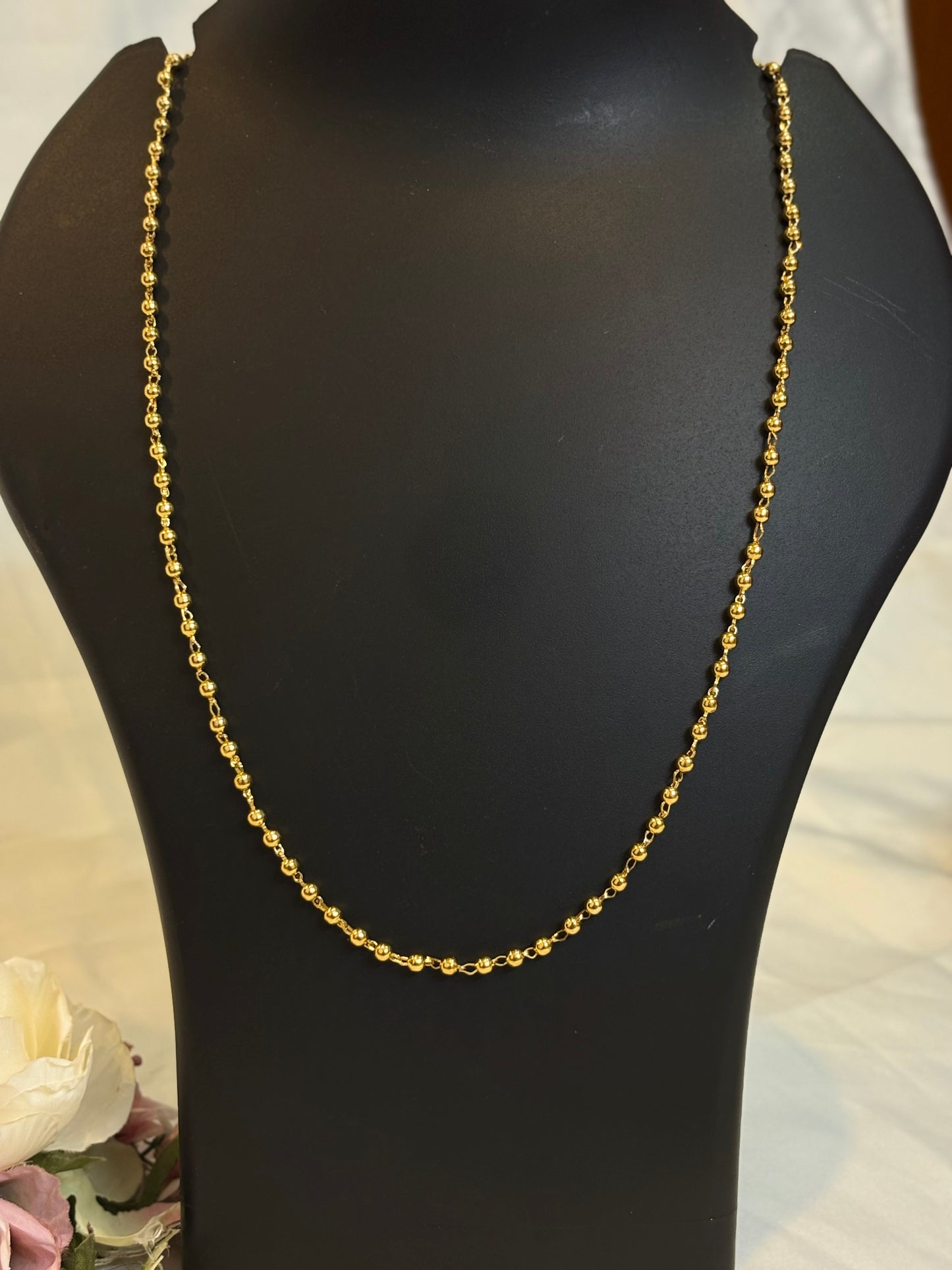 Minimal Gold Beaded Chain Necklace-Nk01