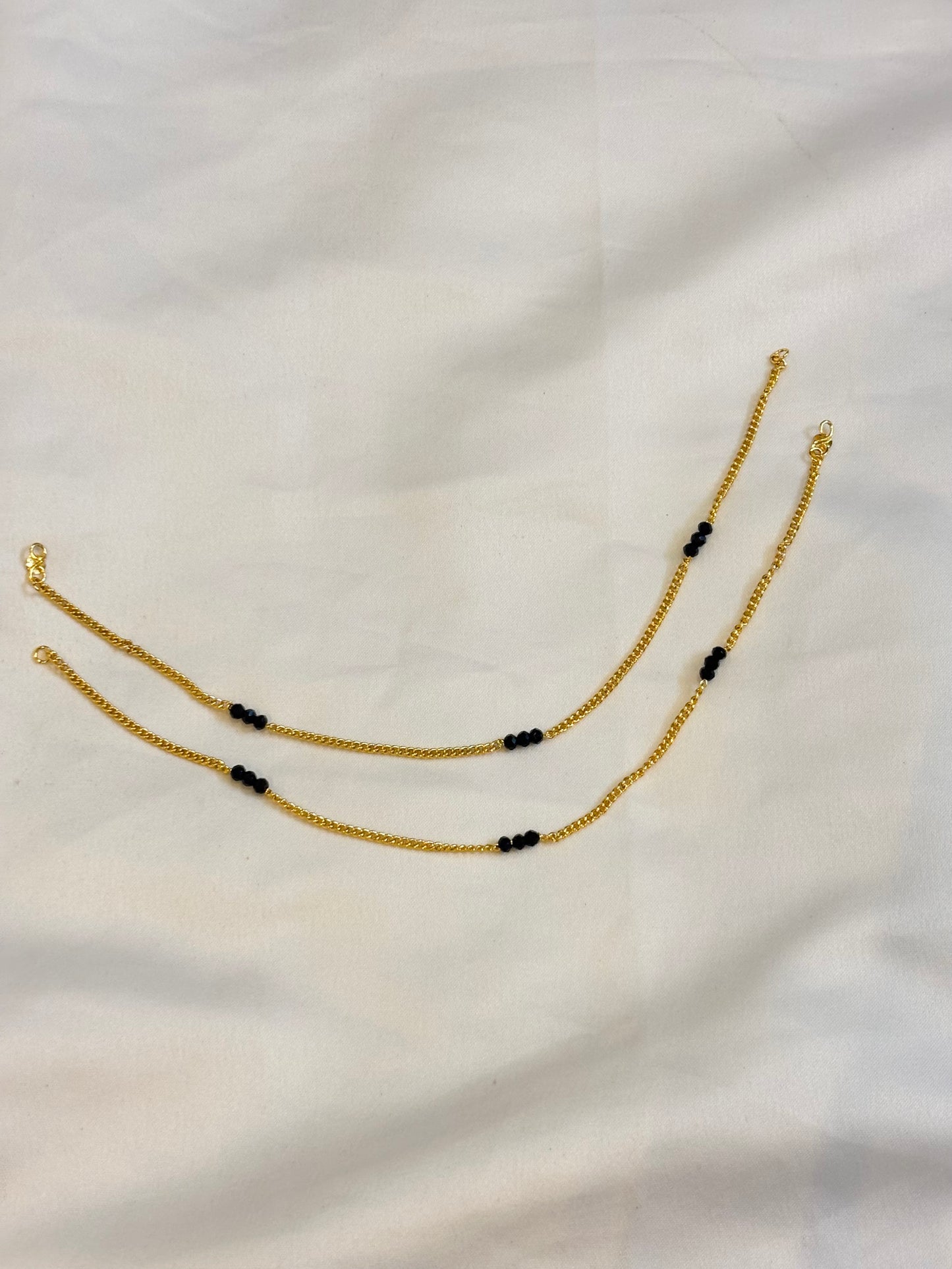 Black Bead Gold Chain Anklet-A012