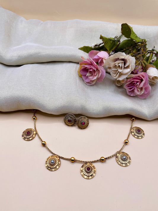 Vintage Dual-Tone Disc Necklace-N031(03)