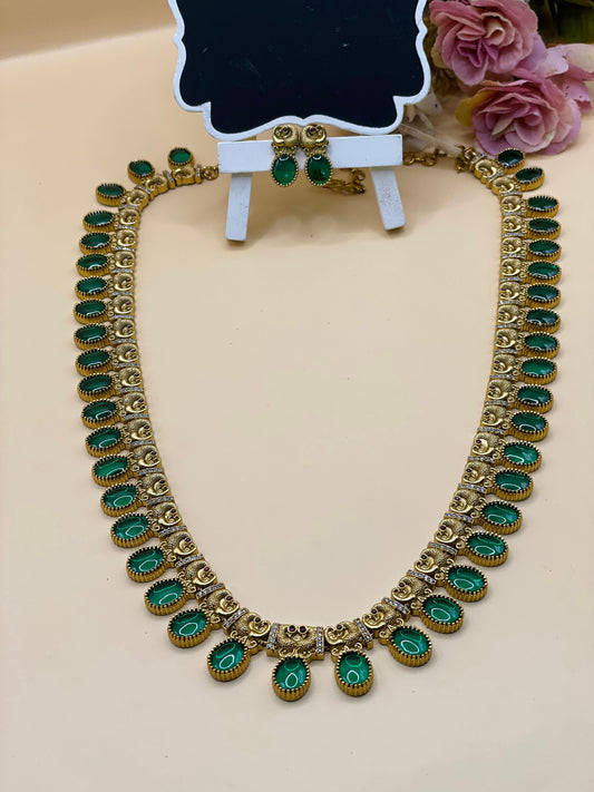 Peacock Motif Green Stone Haram