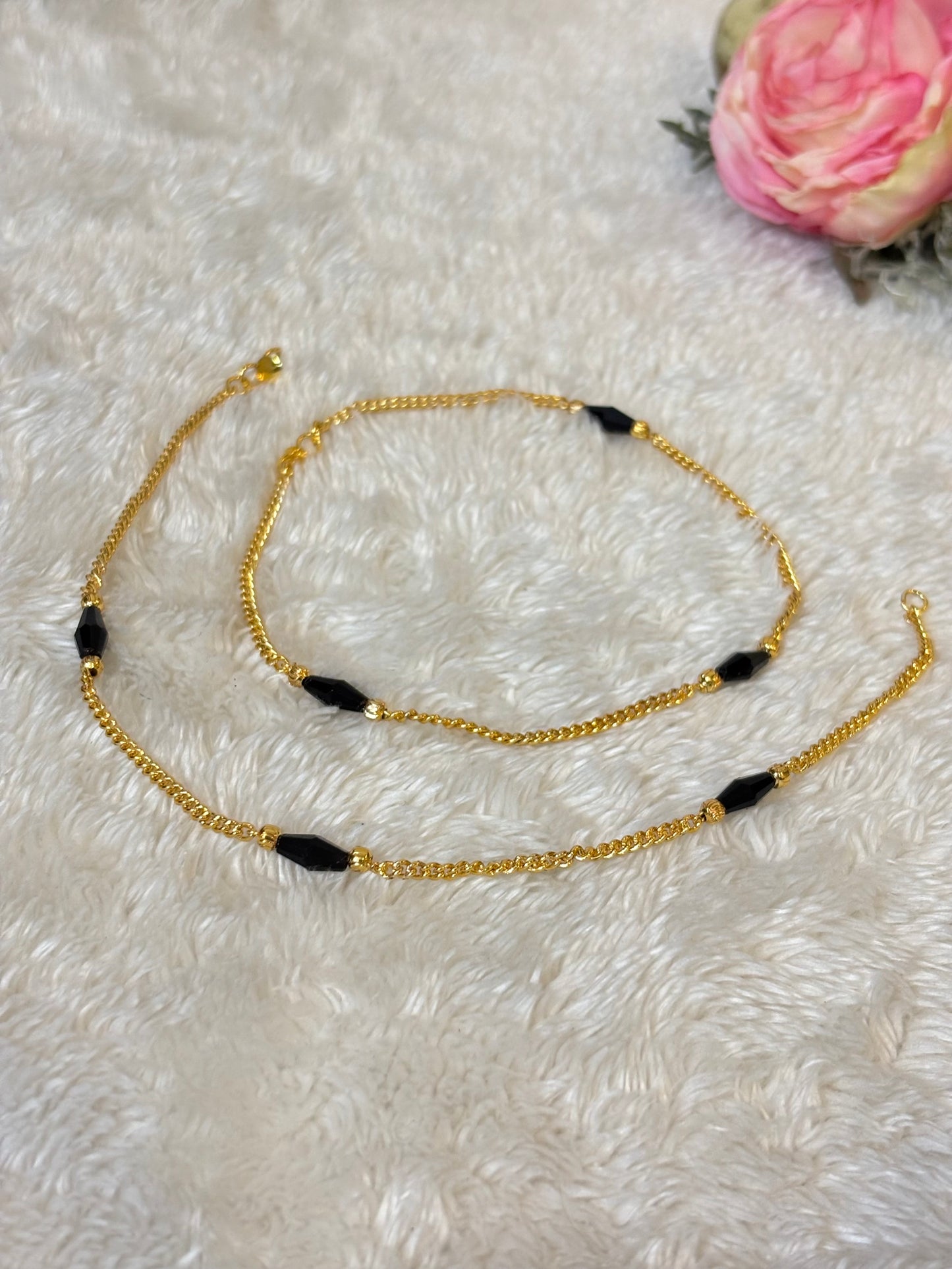 Black Crystal Anklet-A014