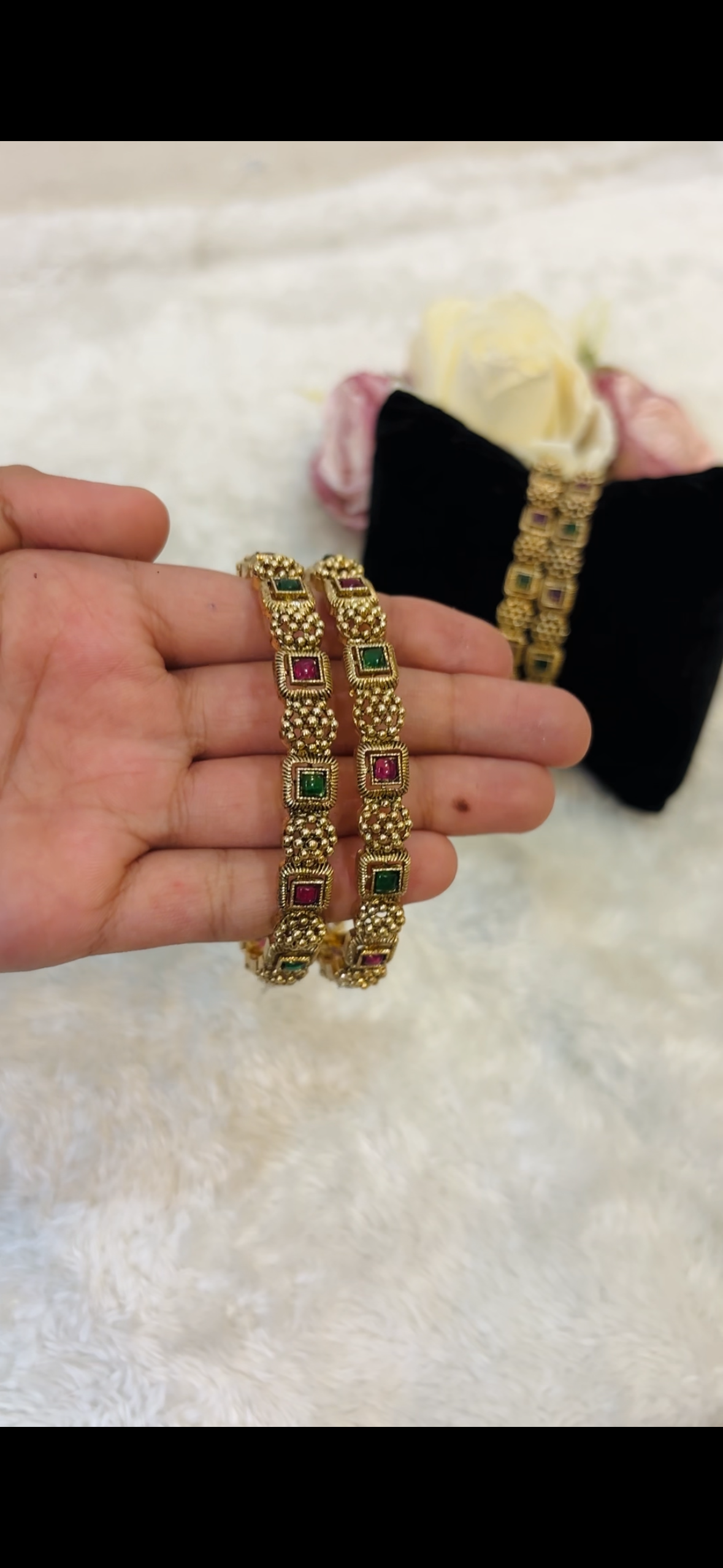 Ruby Green Beaded Bangle-B038