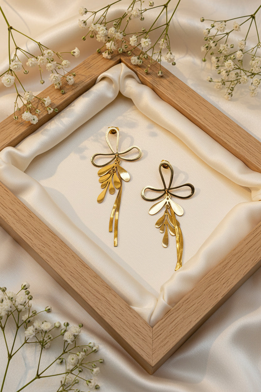 Golden Ribbon Tassel Earrings-E05