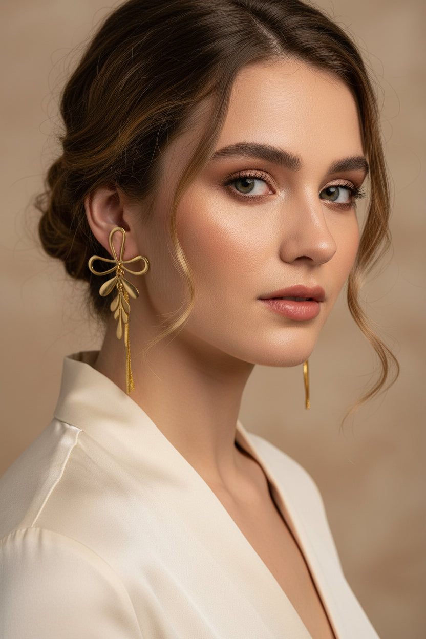 Golden Ribbon Tassel Earrings-E05