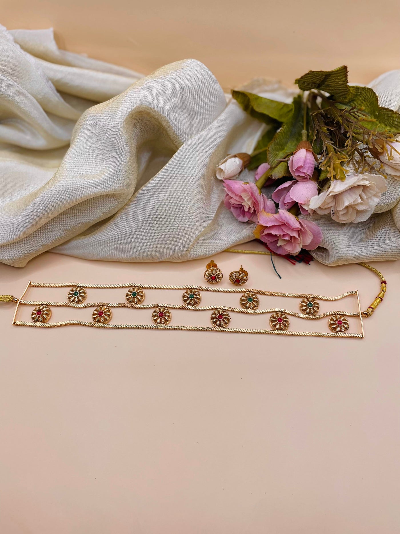 Twin Line Floral Choker-CHN2
