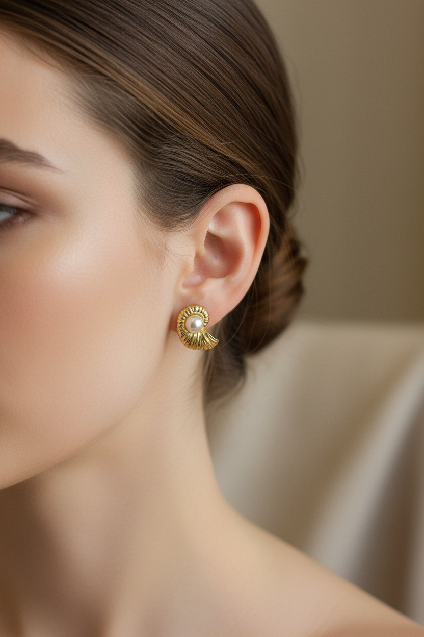 Golden Pearl Twist Stud-E03
