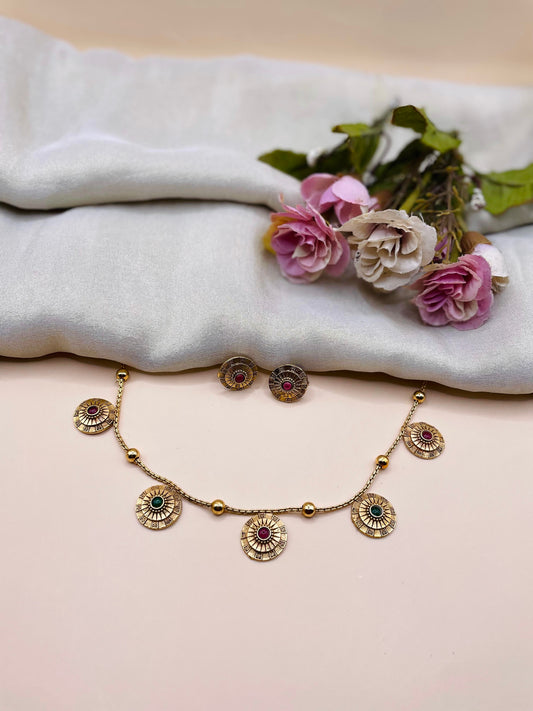 Multicolour Disc Charm Necklace-N031(02)