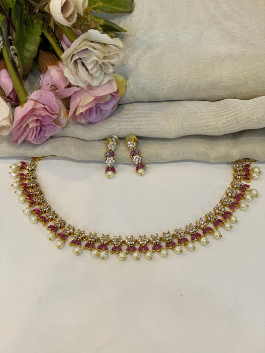 Ruby & Pearl Elegance Necklace-AD022