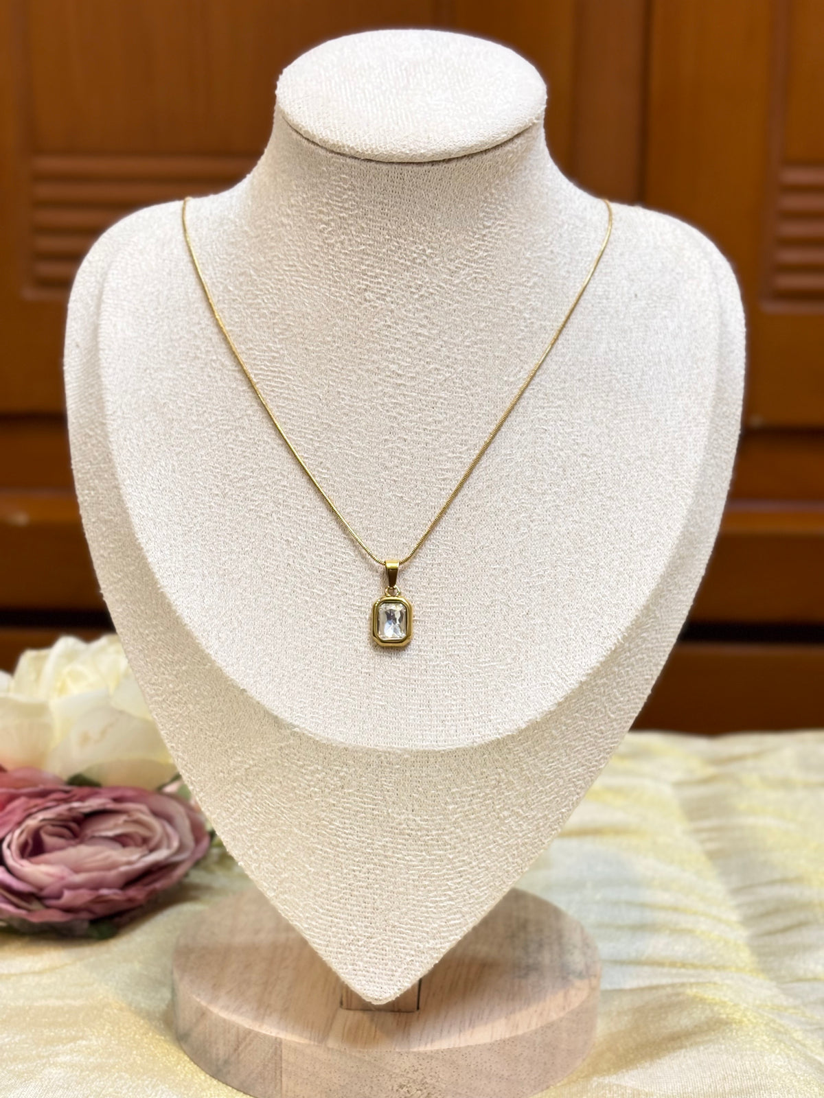 Classic Rectangle Crystal Necklace-C023
