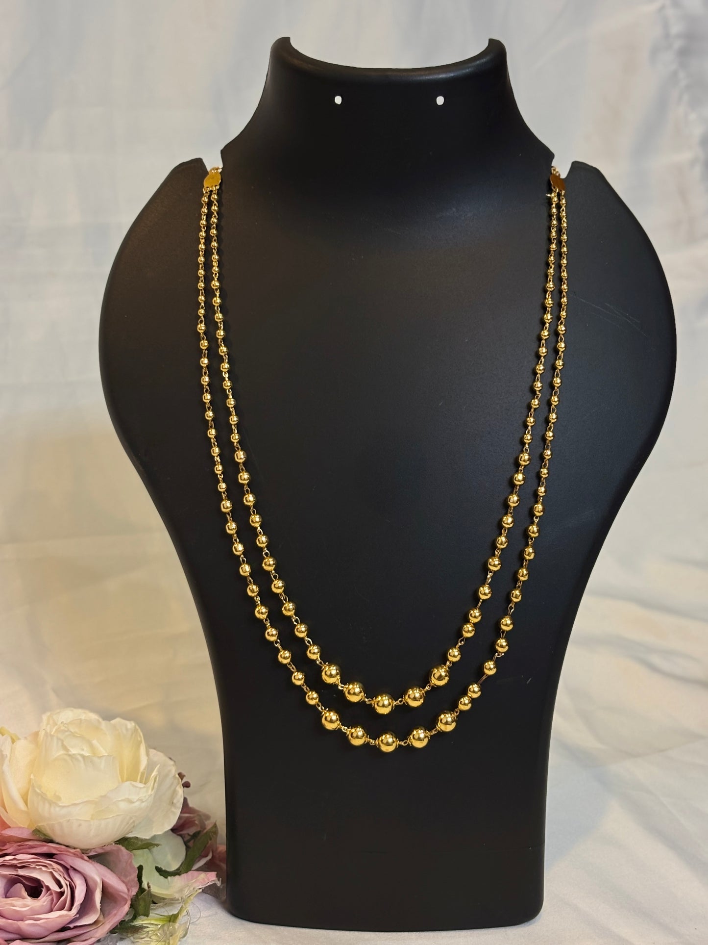 Golden Twin Layer Bead Necklace-NK02