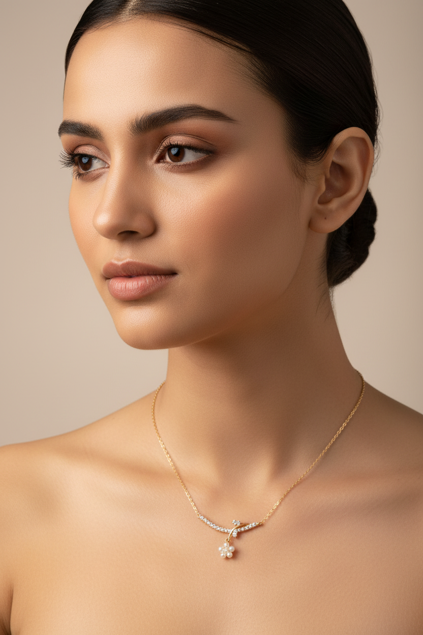 Pearl Bloom Charm Necklace-C01