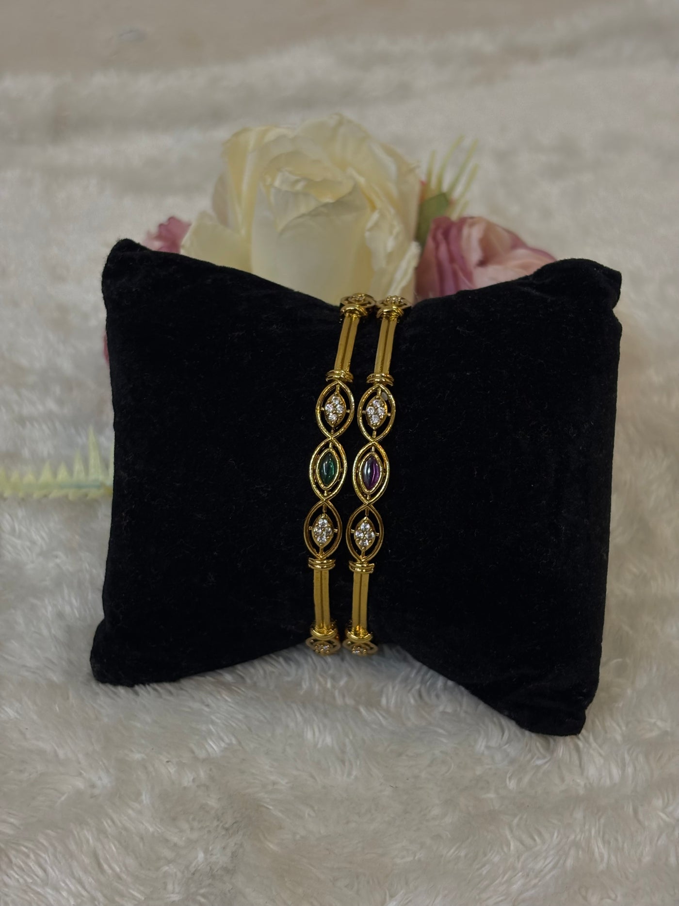 Ruby & Green Stone Bangle-B041