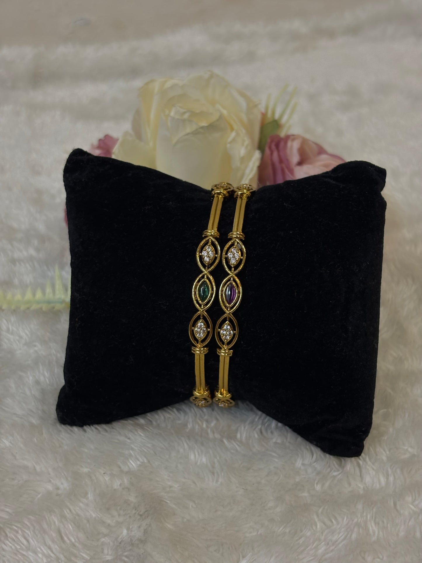 Ruby & Green Stone Bangle-B041