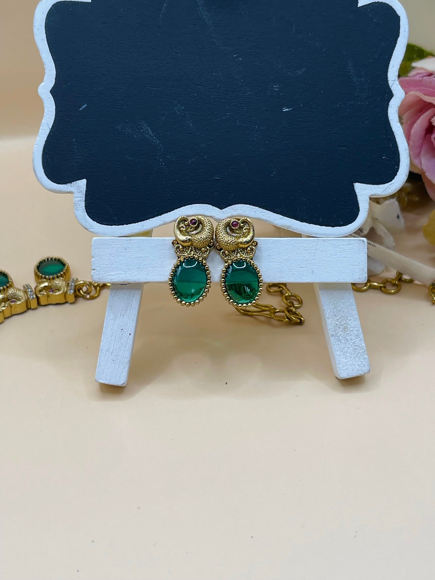 Peacock Motif Green Stone Haram