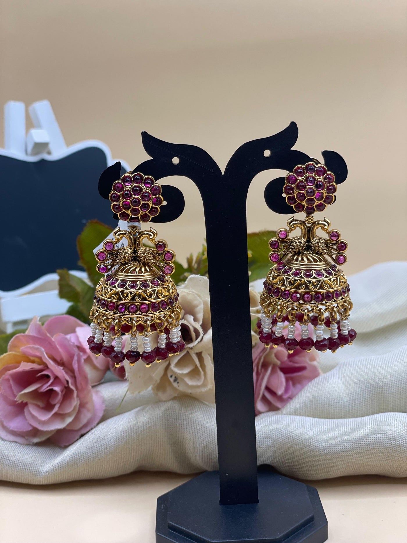 Ruby Floral Jhumka Earrings-J004