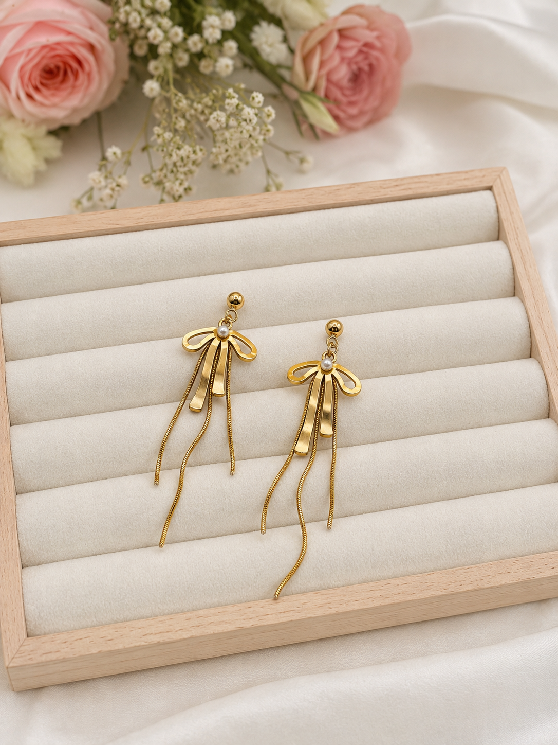 Golden Bow Tassel Earrings-E05